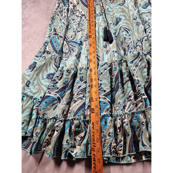 Chelsea and Theodore Maxi Skirt Women's Size XS Blue Paisley Hippie Boho Tassled - Picture 6 of 10